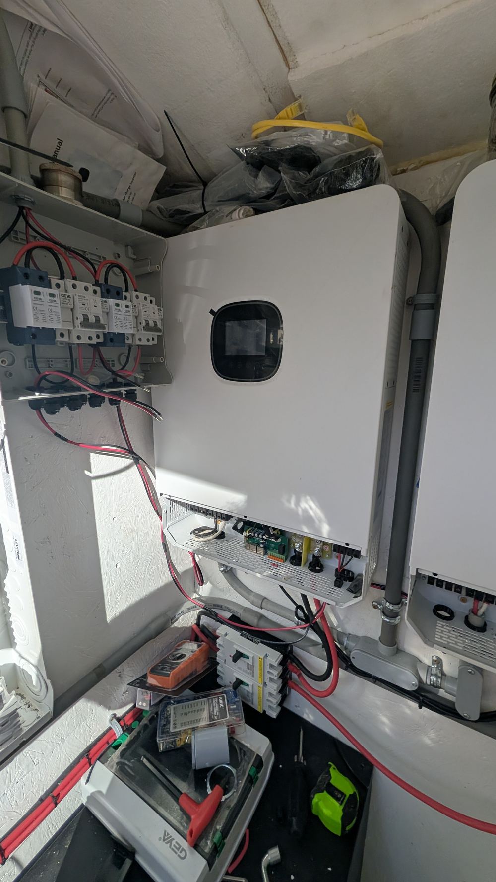 Inside the solar shed with inverter and batteries